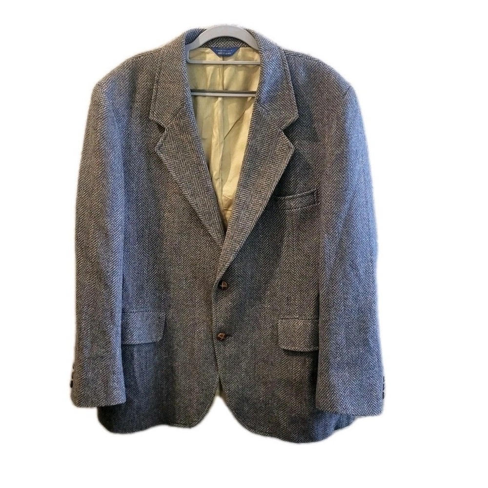 Pendleton Men's 46 Herringbone Tweed Wool Blazer Sport Coat Gray Beige Virgin...